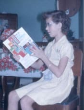 Kathy Stinson playing teacher as a young girl